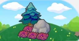 삼각 나무그늘의 바위와 풀숲